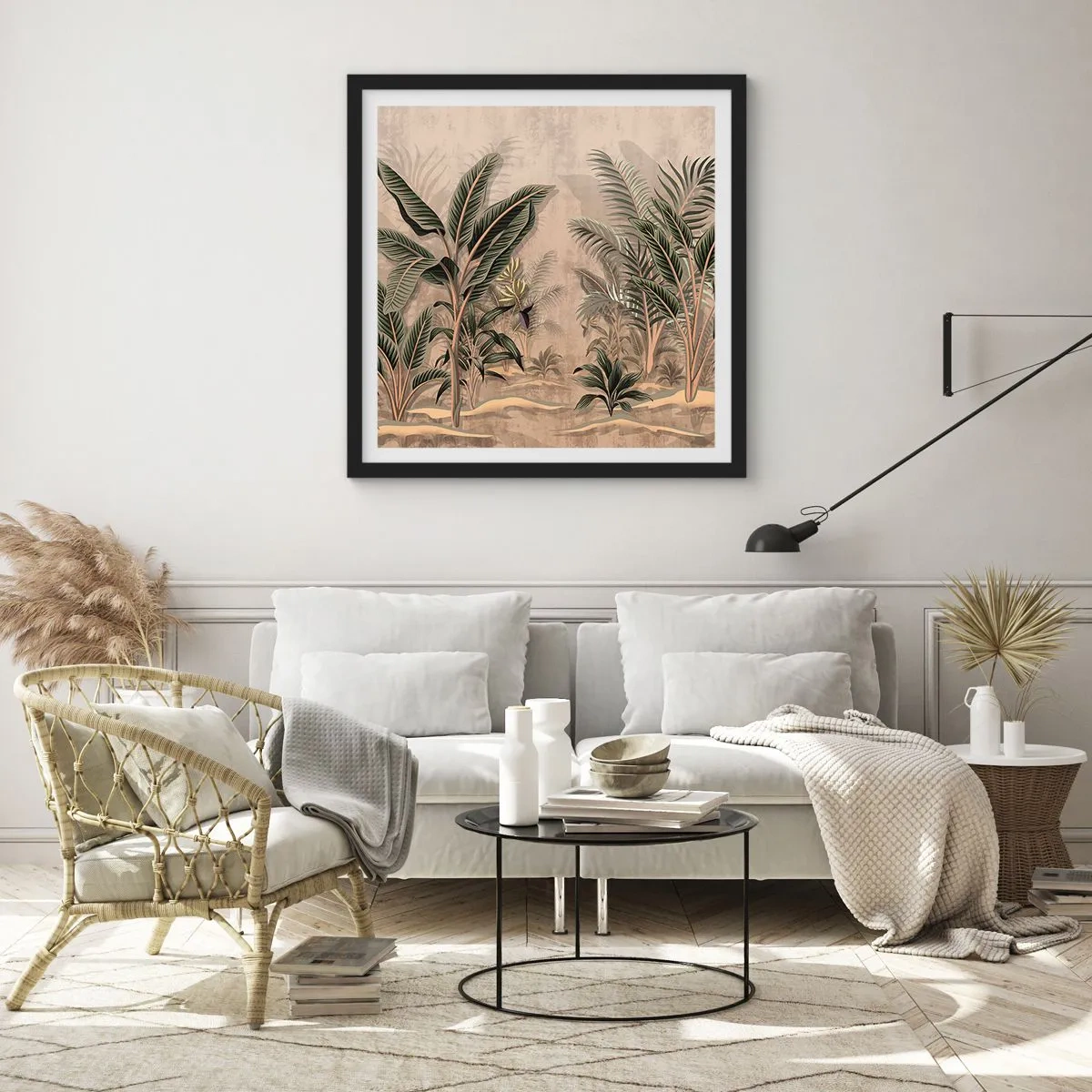 Pôster com moldura preta - Gravura em estilo colonial - 30x30 cm