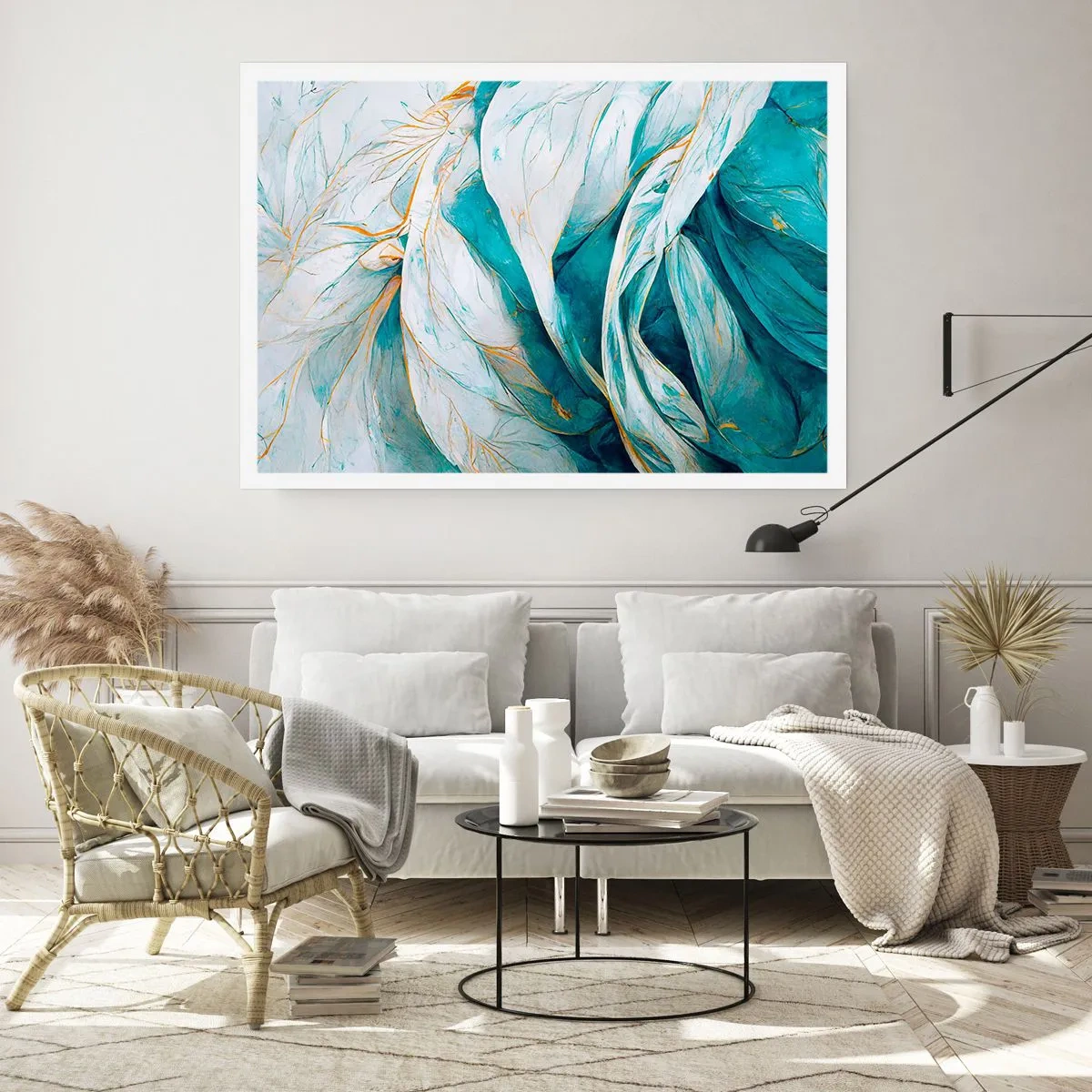 Pôster - Abstração azul com lema dourado - 70x50 cm