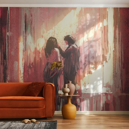 Papel de Parede Standard Eco - Um casal de mãos dadas sob os holofotes - 100x70cm - O eterno espetáculo do amor - Decoração de parede moderna para a sala de estar e quarto ARTTOR