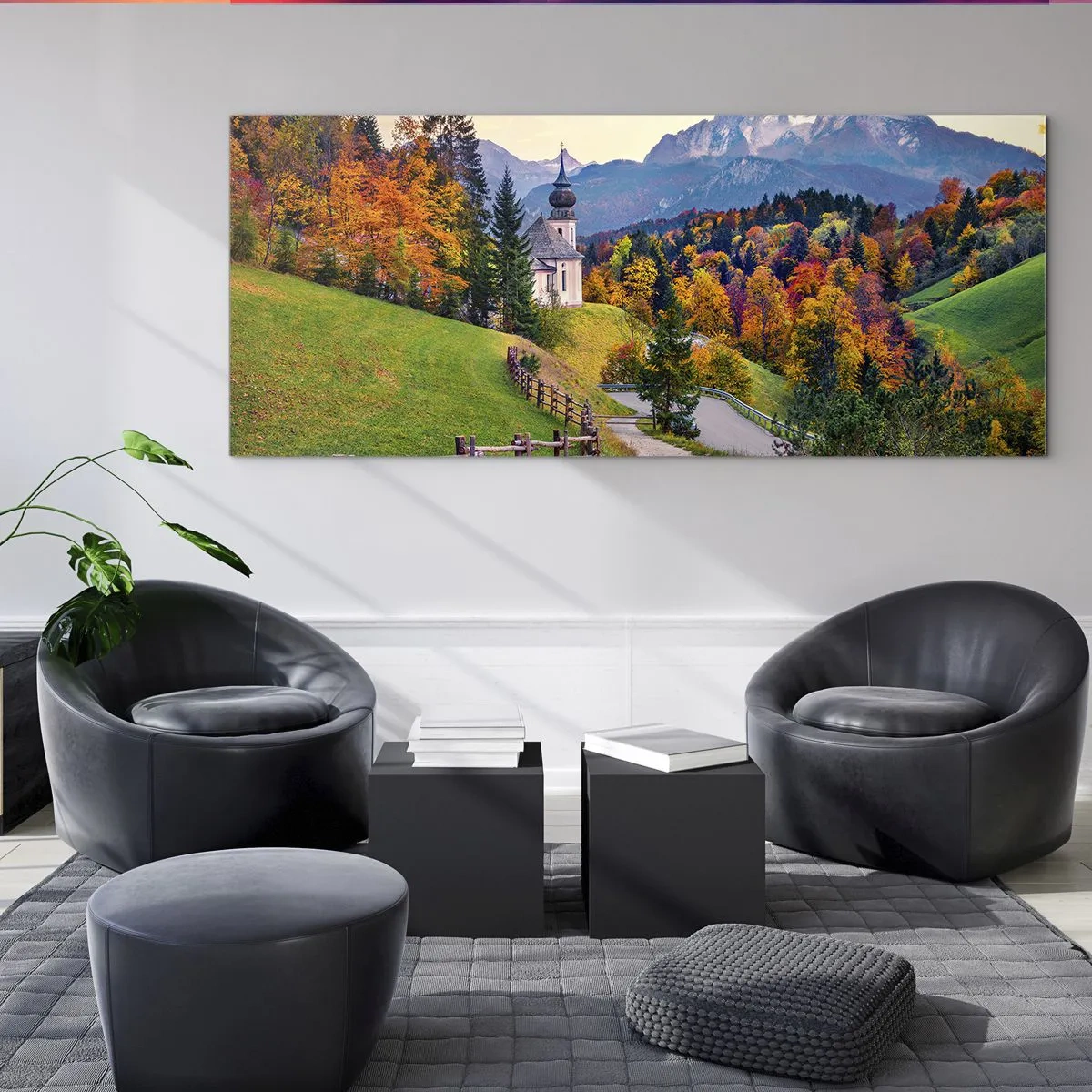 Quadro em vidro - Paisagem como uma pintura - 140x50 cm