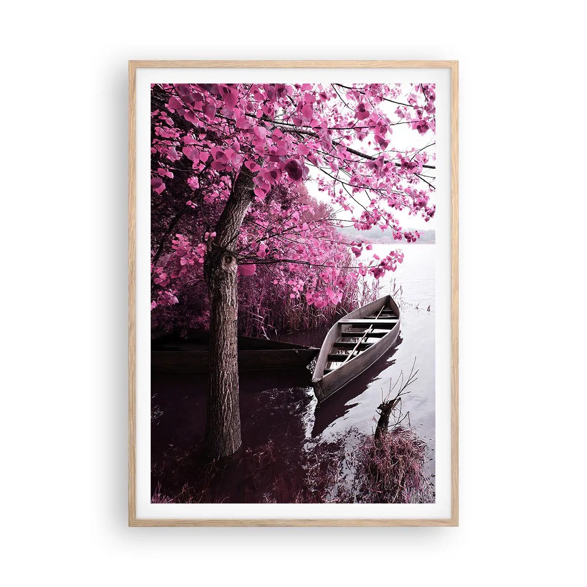 Pôster com moldura de carvalho claro - Em silêncio cor-de-rosa - 70x100 cm