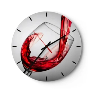 Relógio de parede - Relógio em vidro - Uma taça de vinho tinto sendo servida - 30x30cm - Cor - movimento - som - Decoração de parede moderna para a sala de estar, cozinha e quarto ARTTOR