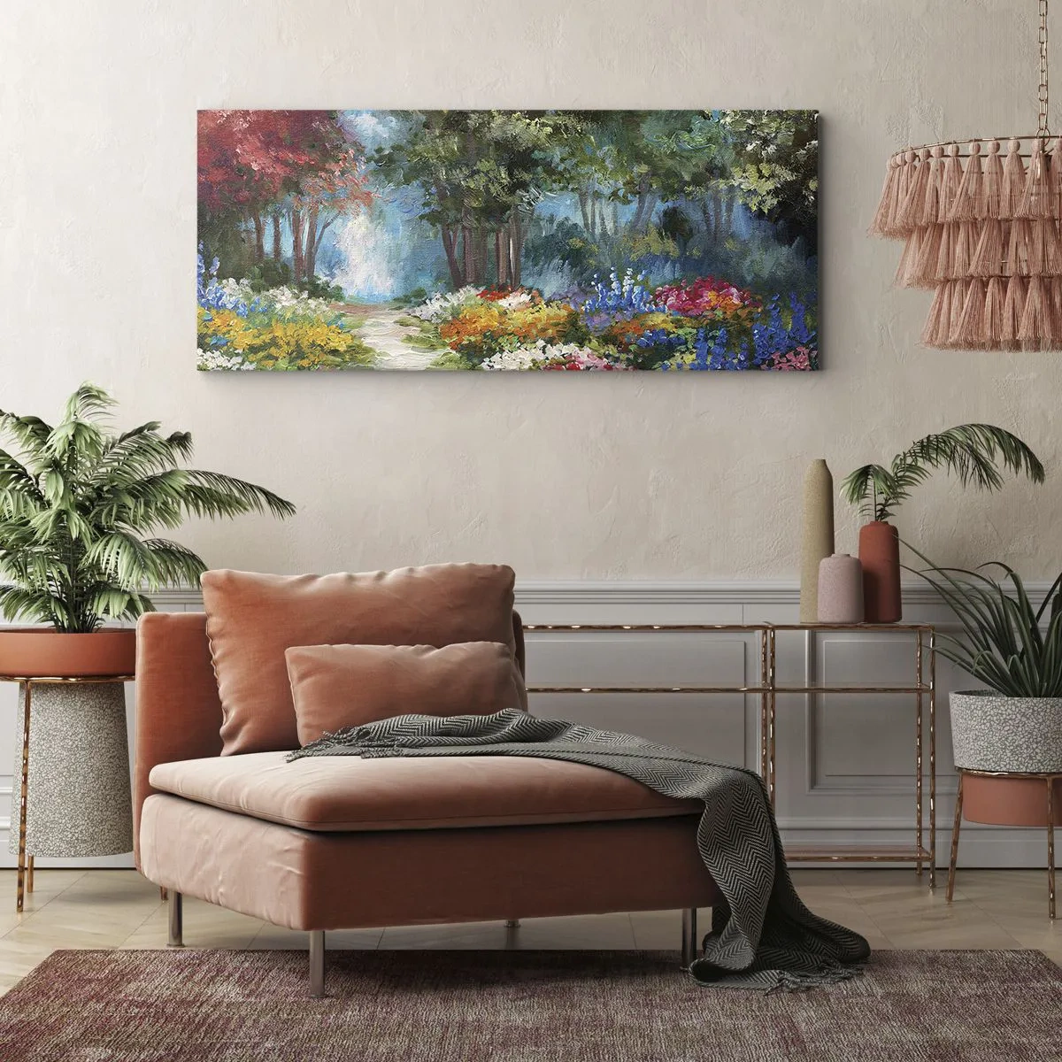 Quadro em tela - Jardim florestal, floresta florida - 100x40 cm