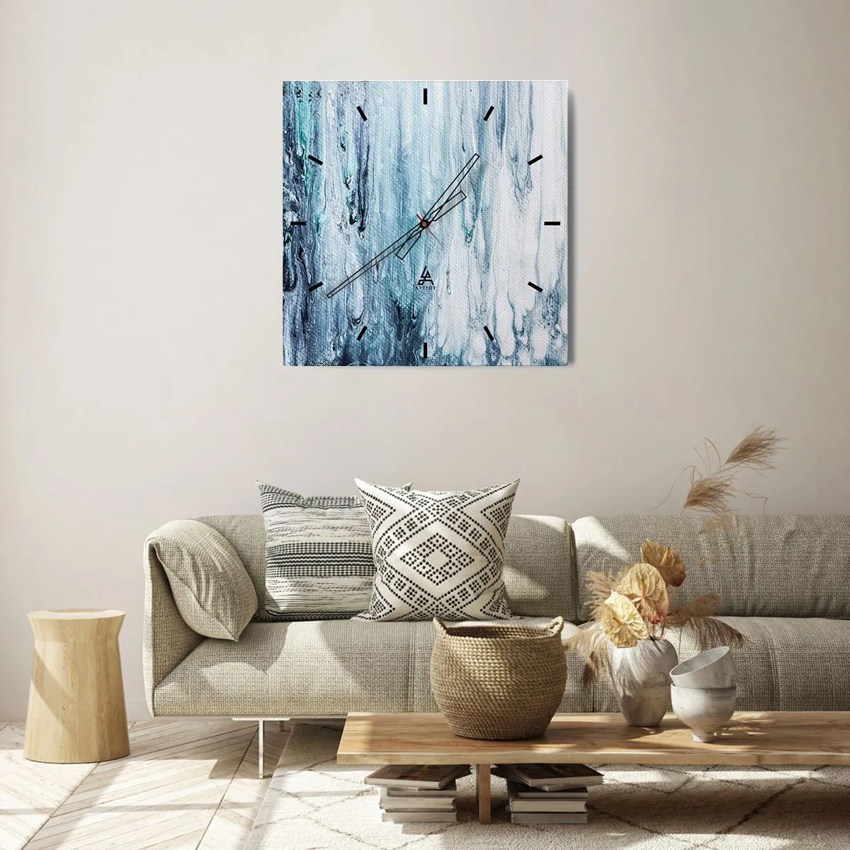 Relógio de parede - Relógio em vidro - Estalactites em azul - 40x40 cm