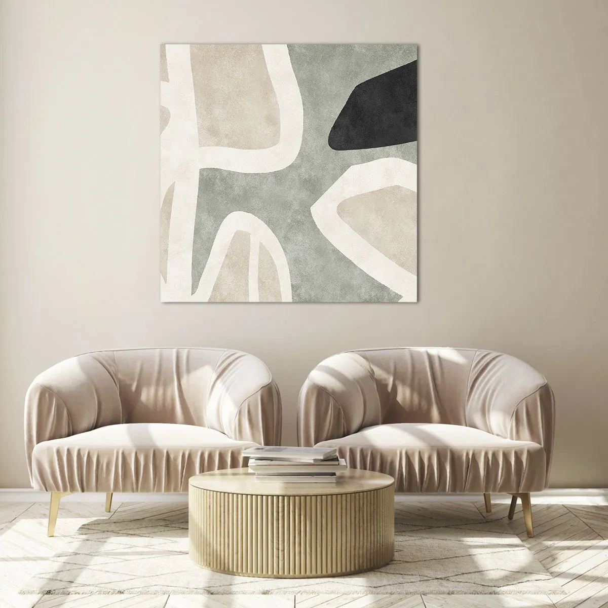 Quadro em vidro - Composição com motivo preto - 60x60 cm