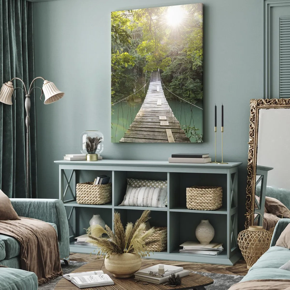 Quadro em tela - Da água azul para a floresta azul - 80x120 cm