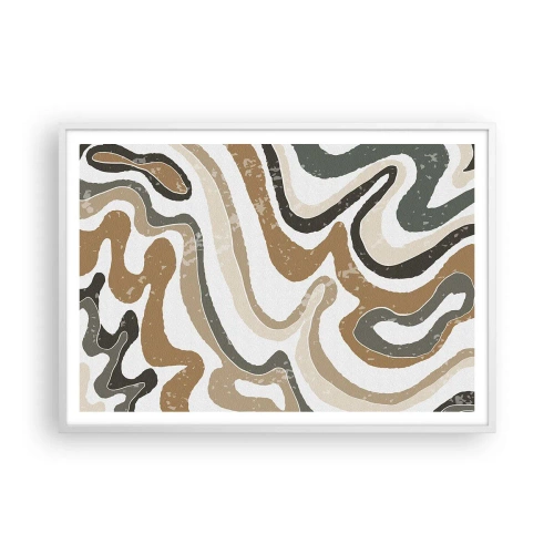 Pôster em moldura branca - Meandros de cores da terra - 100x70 cm