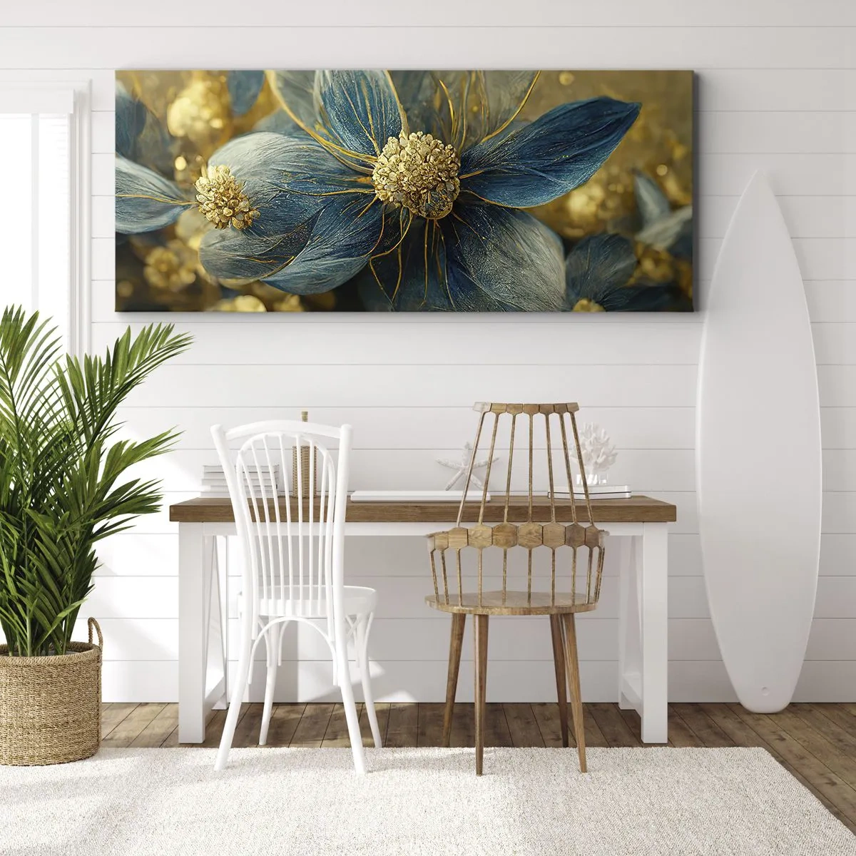 Quadro em tela - Florescer com ouro - 90x30 cm