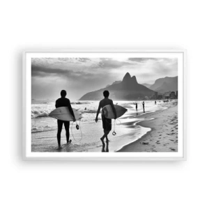 Pôster em moldura branca - Samba para uma onda - 91x61 cm