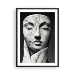 Pôster com moldura preta - Escultura de mármore com rosto e olhos fechados sobre fundo preto - 50x70cm - Formas de mármore - Decoração de parede moderna para a sala de estar e quarto ARTTOR