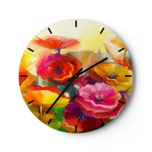 Relógio de parede - Relógio em vidro - Flores coloridas abstratas em um fundo claro - 30x30cm - Não só vermelho - Decoração de parede moderna para a sala de estar, cozinha e quarto ARTTOR