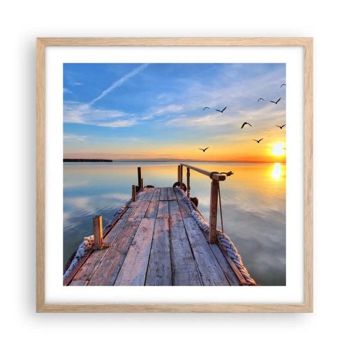 Pôster com moldura de carvalho claro - Caminhando em direção ao sol - 50x50 cm