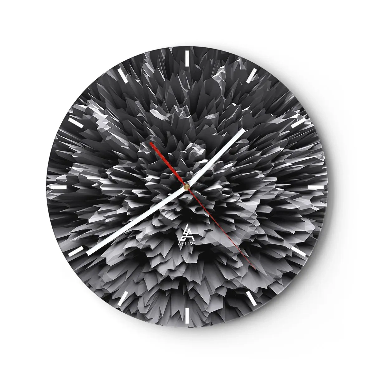 Relógio de parede - Relógio em vidro - Composição 3D abstrata em preto e branco em forma de explosão - 30x30cm - Não pode ficar mais difícil do que isso - Decoração de parede moderna para a sala de estar, cozinha e quarto ARTTOR