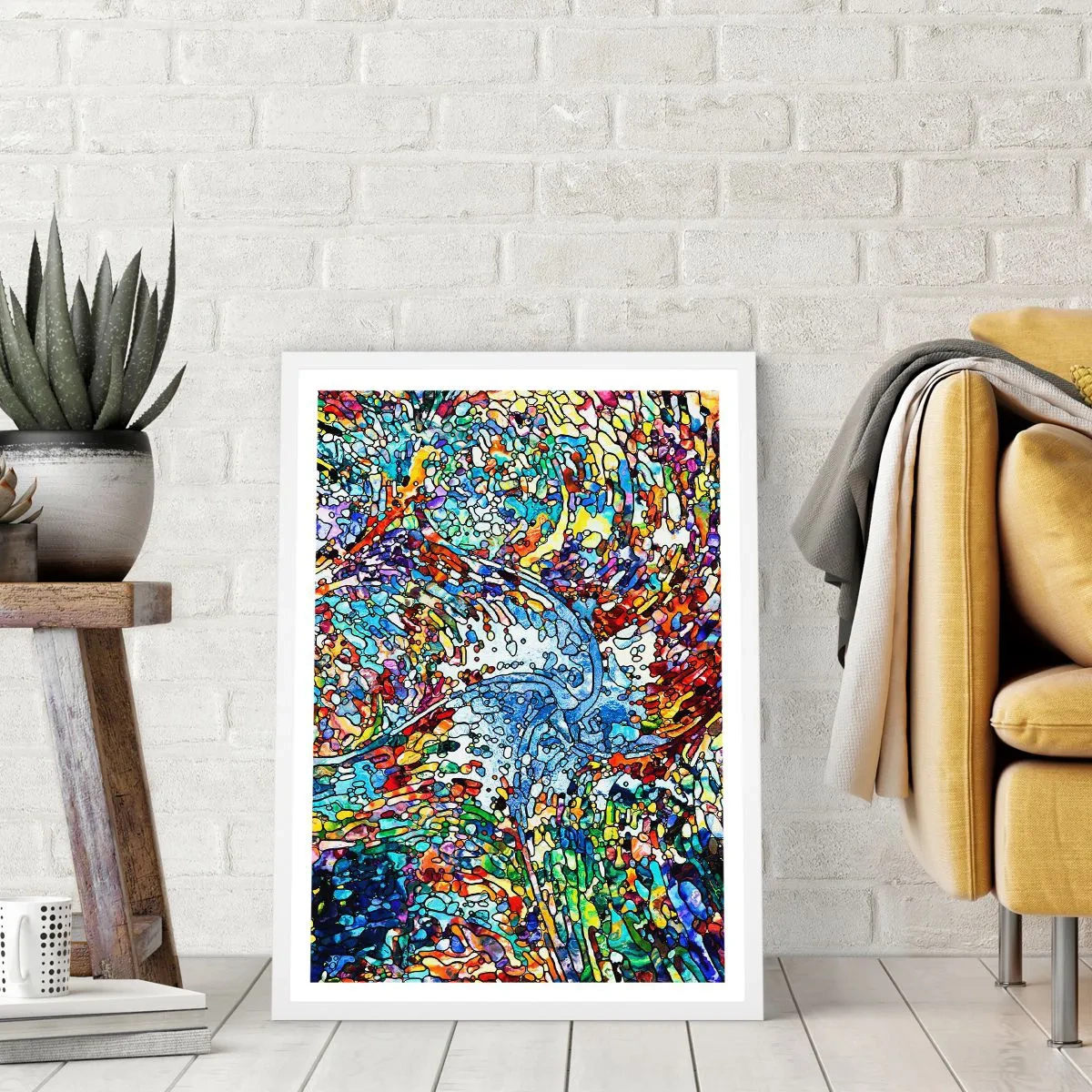 Pôster em moldura branca - Vitrais gotejantes - 70x100 cm