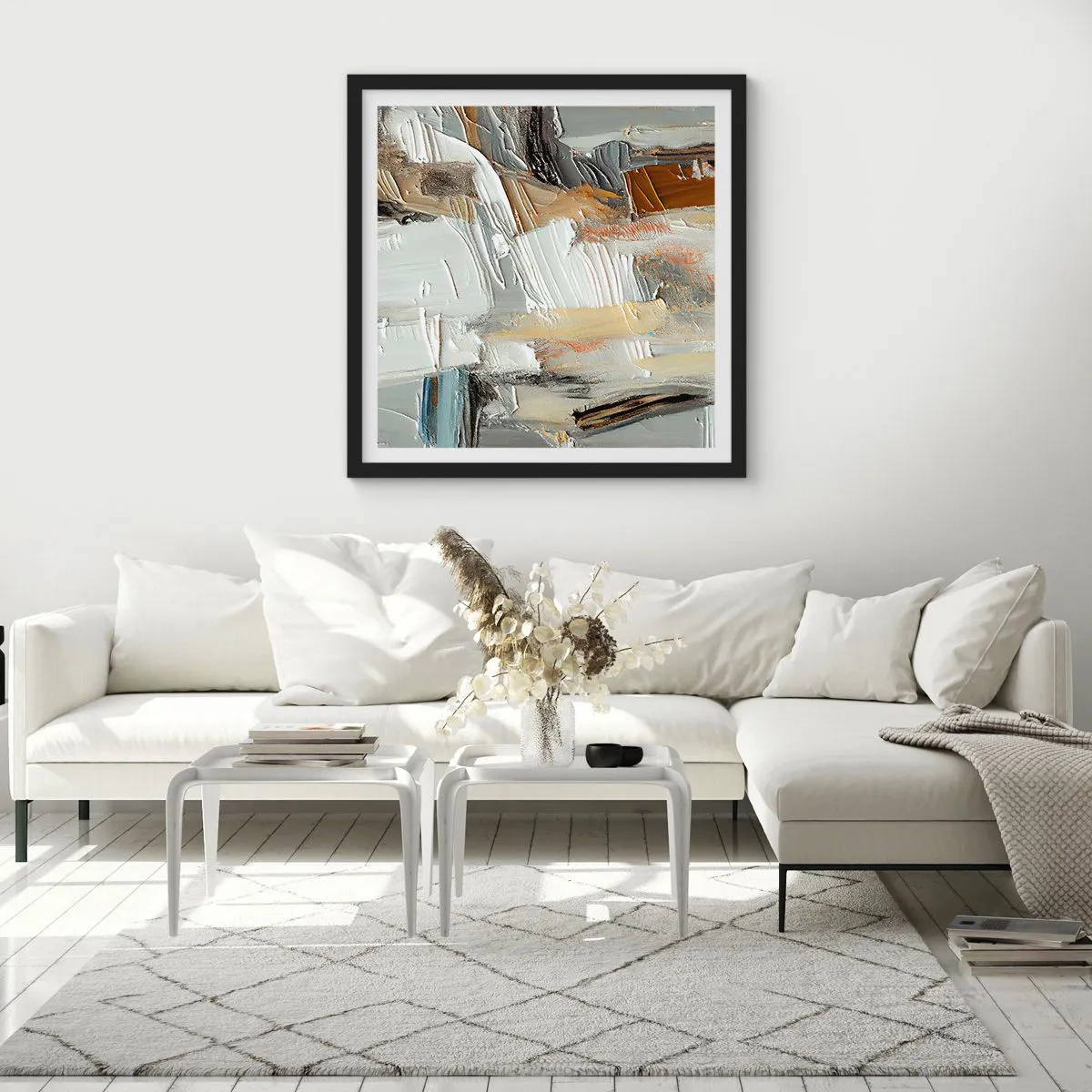 Pôster com moldura preta - Camadas coloridas - 40x40 cm