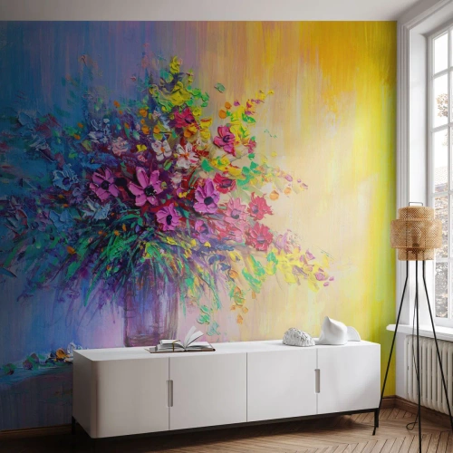 Papel de Parede Premium Sand - Fruto de um prado  - Flores em um vaso, Pedaço, Buquê de flores - 250x175 cm