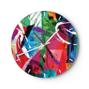 Relógio de parede - Relógio em vidro - Um padrão abstrato com cores intensas e linhas dinâmicas. - 30x30cm - Rápido, vivo e animado - Decoração de parede moderna para a sala de estar, cozinha e quarto ARTTOR