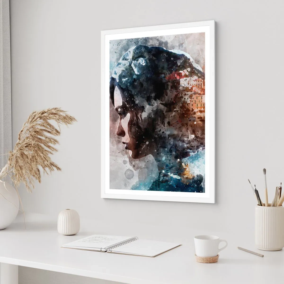 Pôster em moldura branca - Uma história sobre uma menina e uma cidade ao fundo - 61x91 cm