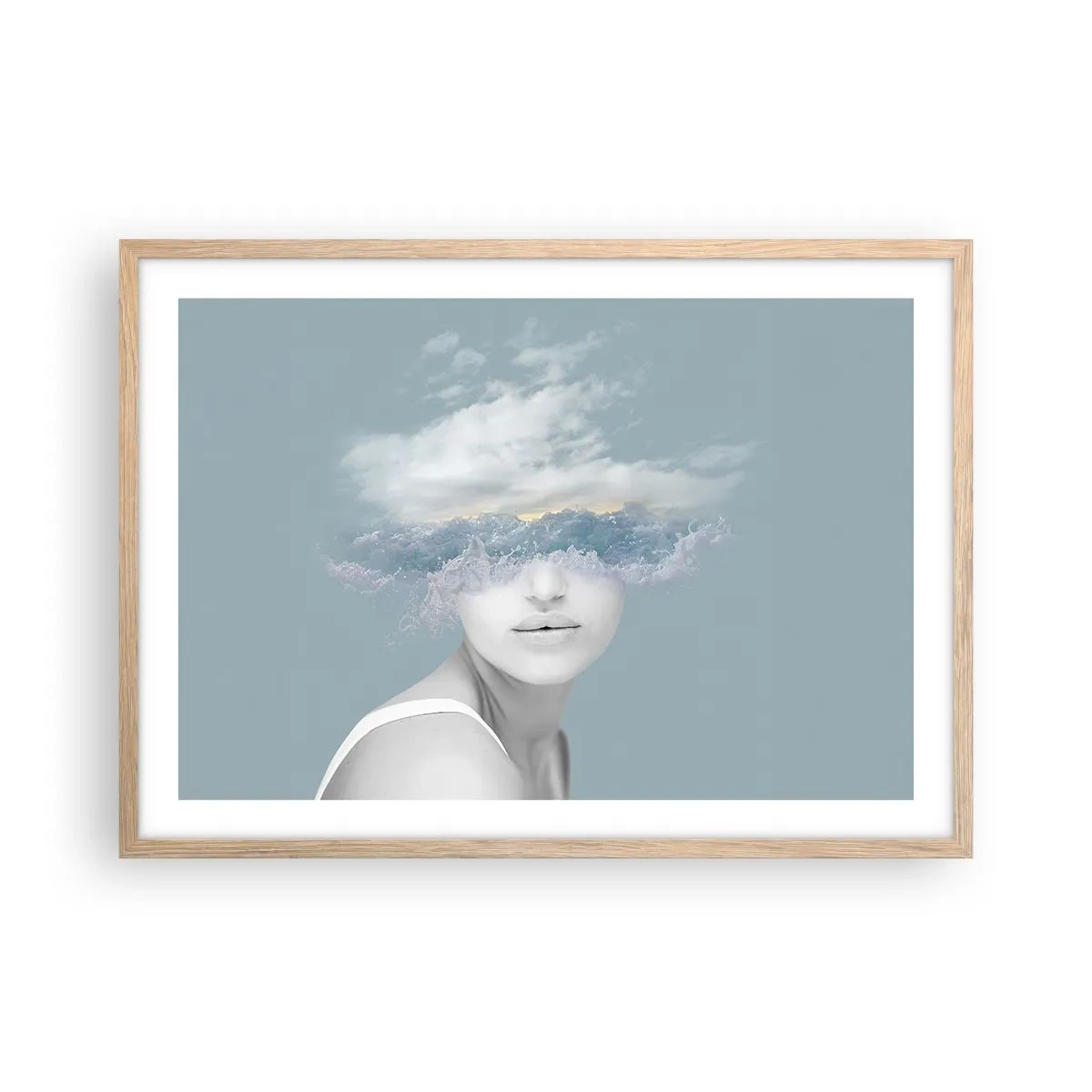 Pôster com moldura de carvalho claro - Com a cabeça nas nuvens - 70x50 cm