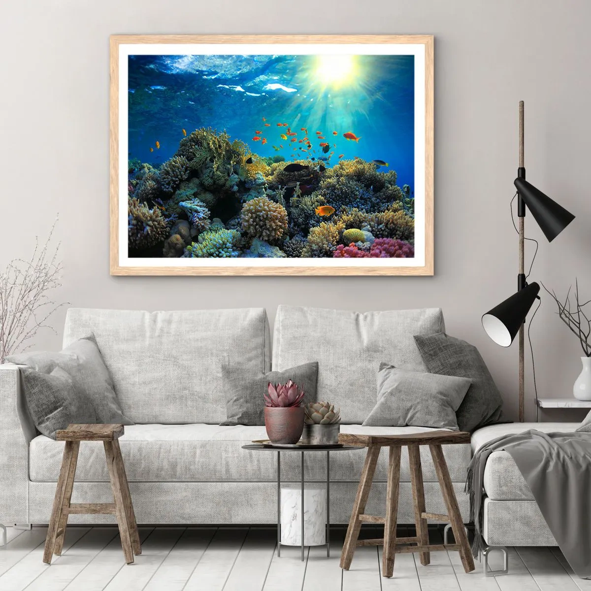 Pôster com moldura de carvalho claro - Tesouros subaquáticos - 50x40 cm