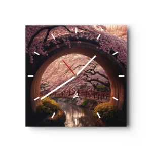 Relógio de parede - Relógio em vidro - Primavera japonesa - 30x30 cm