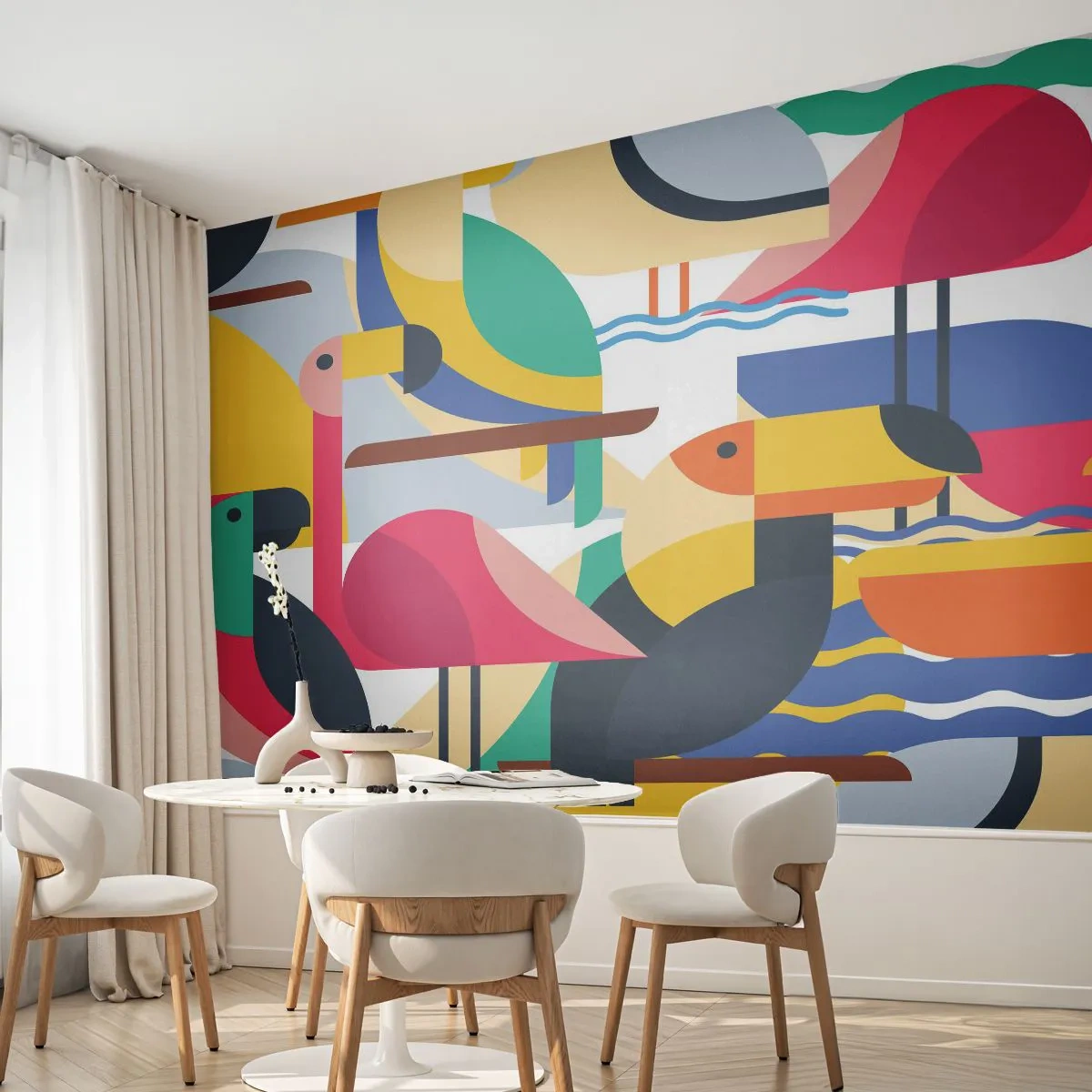 Papel de Parede Autocolante Deluxe Sticker - A festa dos pássaros - Abstração, Pelicano, Pedaço - 250x175 cm