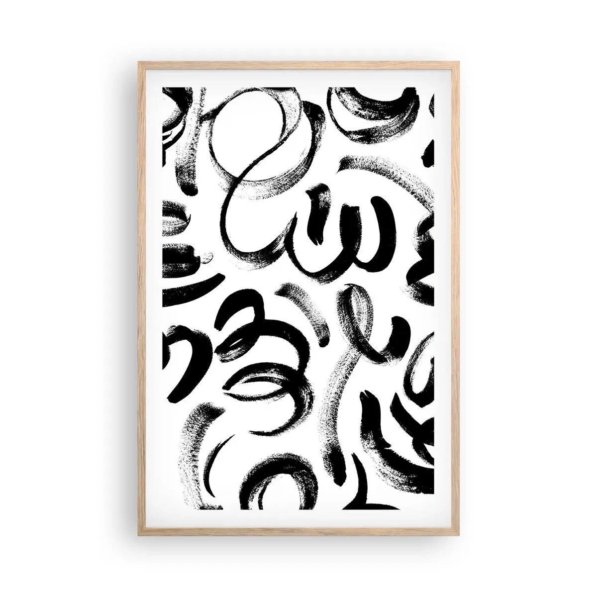 Pôster com moldura de carvalho claro - Preto sobre branco - 61x91 cm