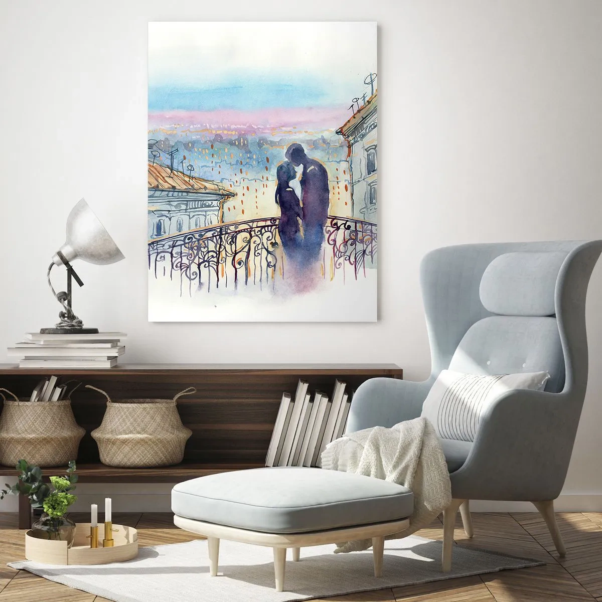 Quadro em vidro - Amantes parisienses - 80x120 cm