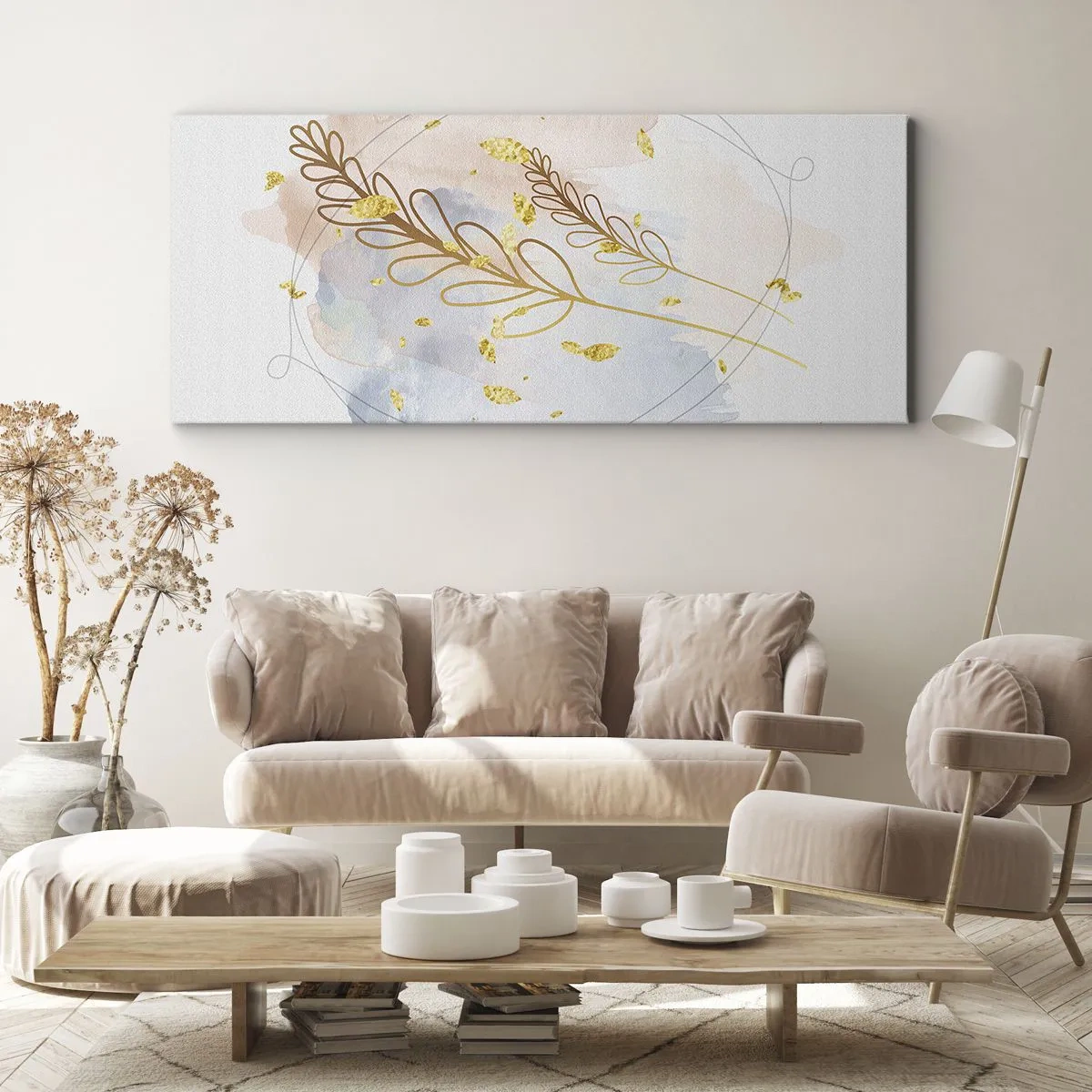 Quadro em tela - Explosão dourada - 100x40 cm