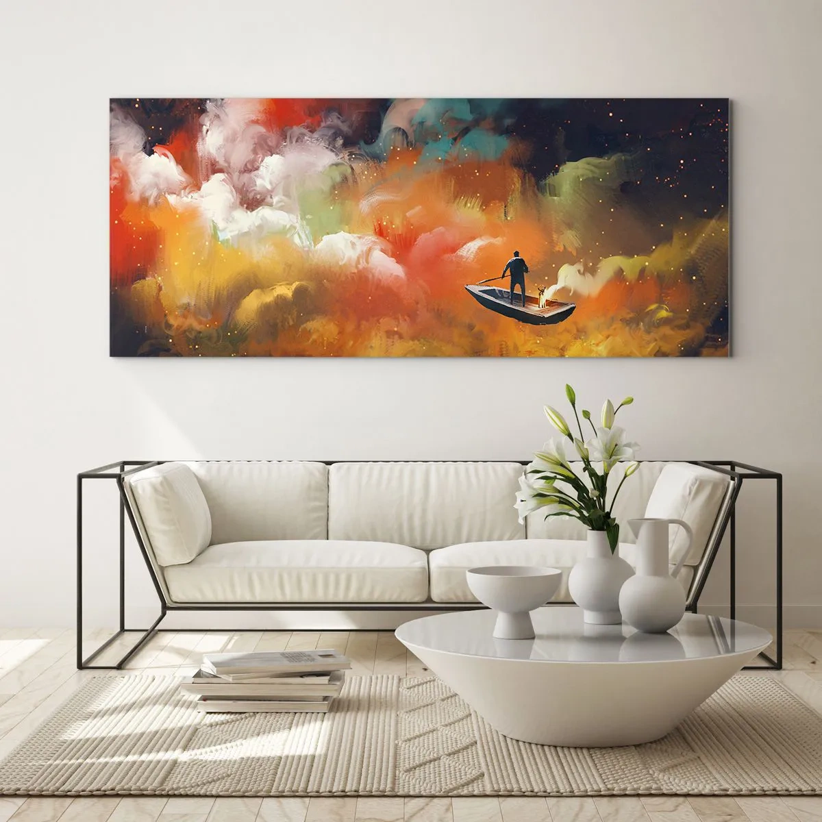 Quadro em vidro - De barco pela galáxia - 100x40 cm