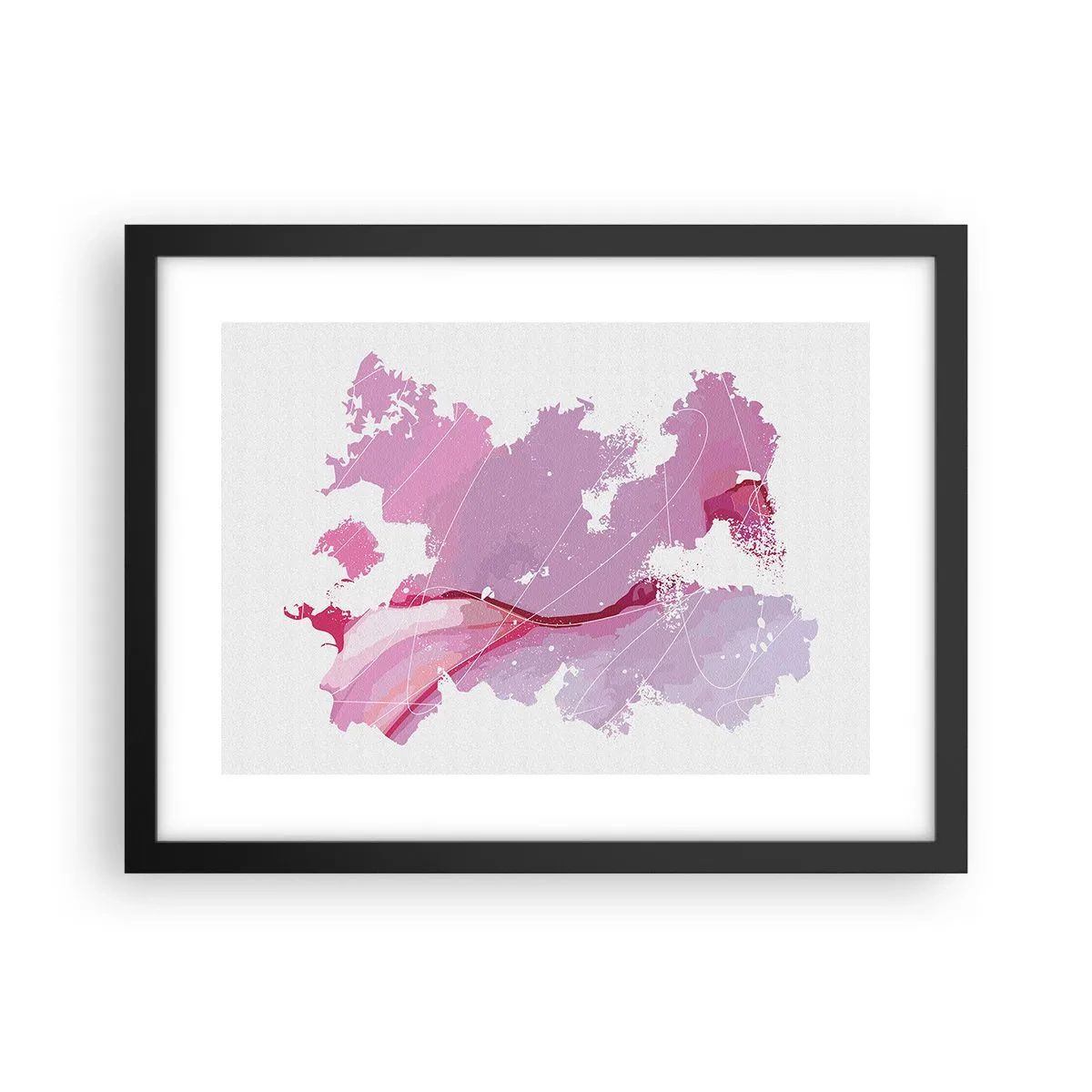 Pôster com moldura preta - Mapa do mundo rosa - 40x30 cm