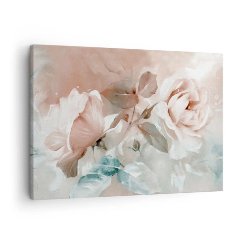 Quadro em tela - Rosas delicadas em tons pastéis sobre fundo claro - 70x50cm - O espírito do romantismo - Decoração de parede moderna para a sala de estar e quarto ARTTOR