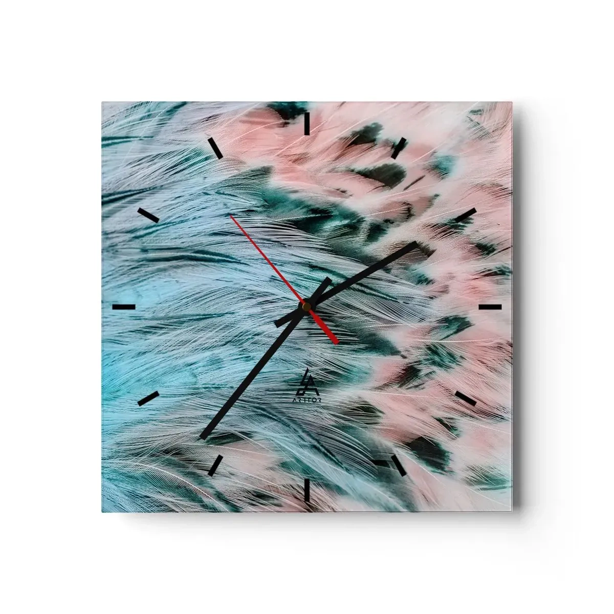 Relógio de parede - Relógio em vidro - Penugem safira-rosa - 30x30 cm