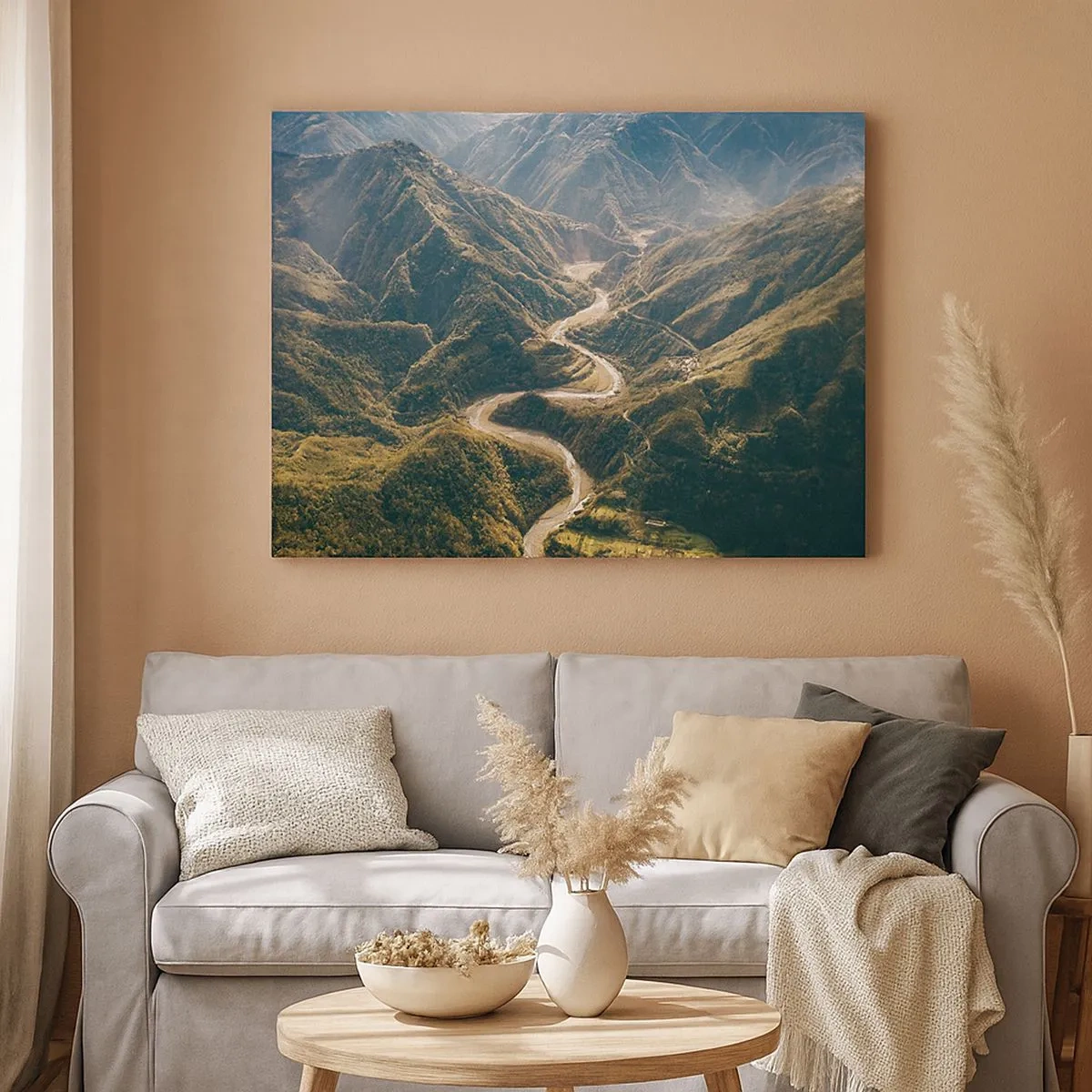 Quadro em tela - Uma paisagem montanhosa com uma estrada sinuosa entre colinas verdes - 70x50cm - Direto do coração das montanhas - Decoração de parede moderna para a sala de estar e quarto ARTTOR