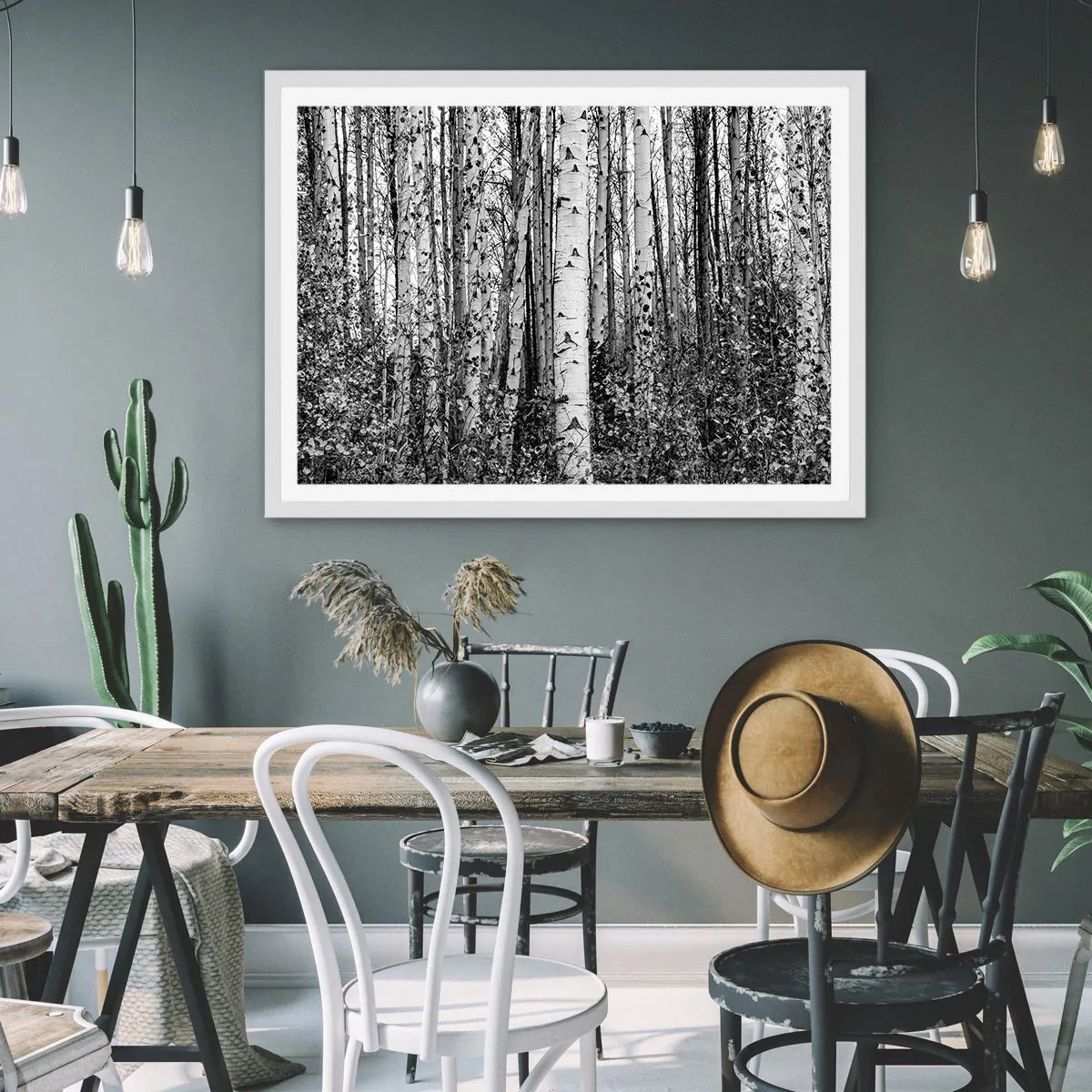 Pôster em moldura branca - Colunata de bétula - 50x40 cm