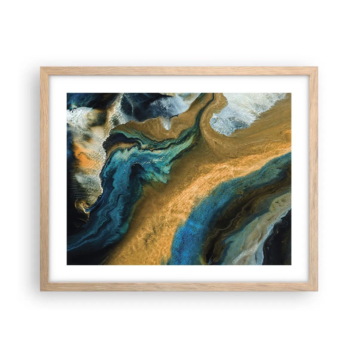 Pôster com moldura de carvalho claro - Azul – amarelo – influências mútuas - 50x40 cm