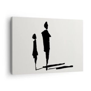 Quadro em tela - Silhuetas de duas pessoas em preto sobre fundo claro - 70x50cm - Certeza que juntos? - Decoração de parede moderna para a sala de estar e quarto ARTTOR