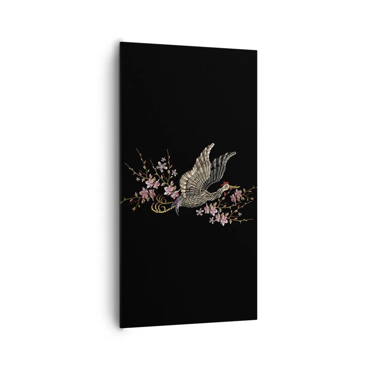 Quadro em tela - Pássaro exótico e bordado - 65x120 cm