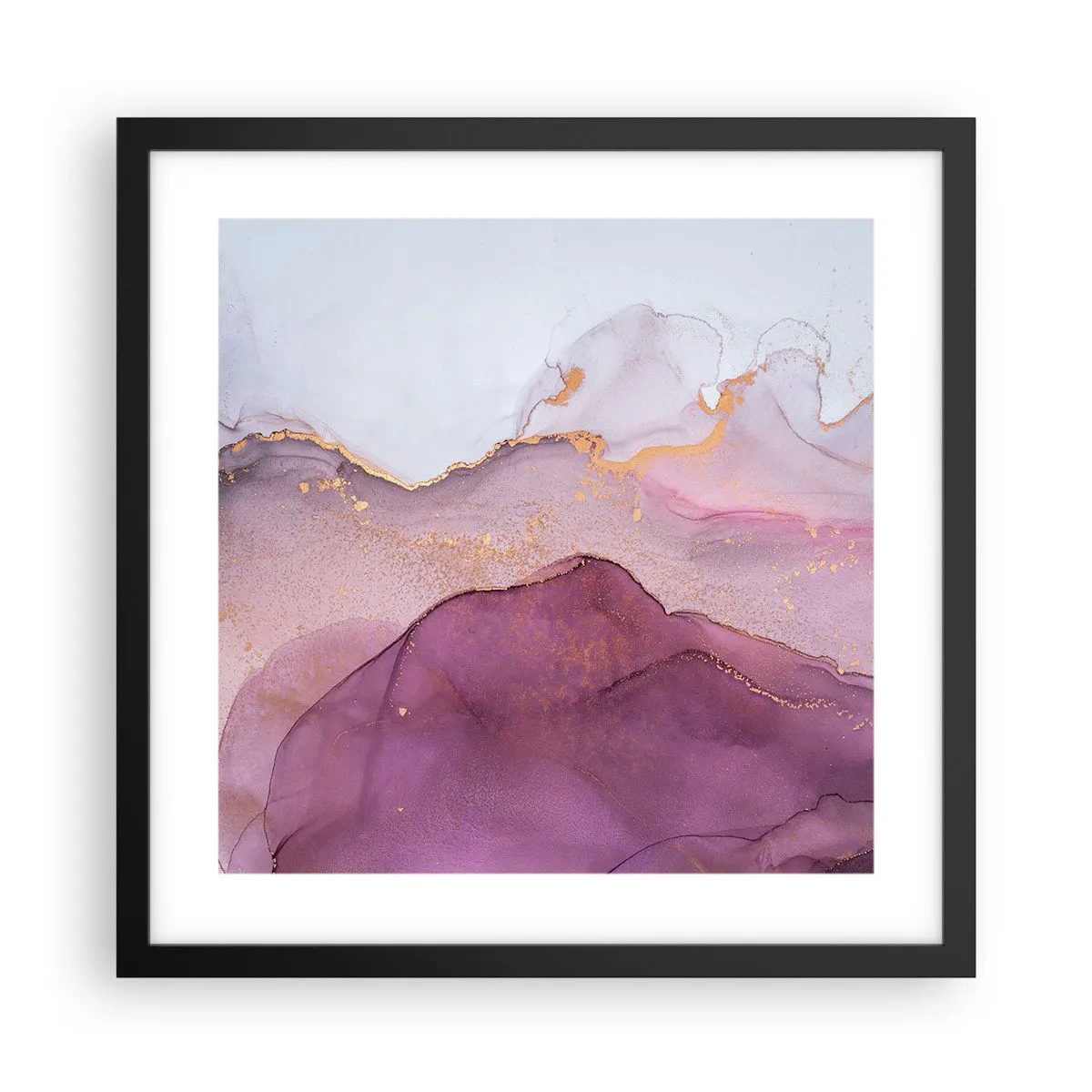 Pôster com moldura preta - Ondas de lilás e roxo - 40x40 cm