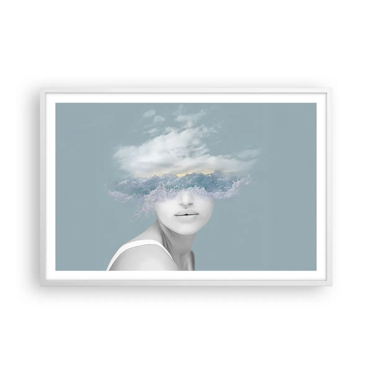 Pôster em moldura branca - Com a cabeça nas nuvens - 91x61 cm