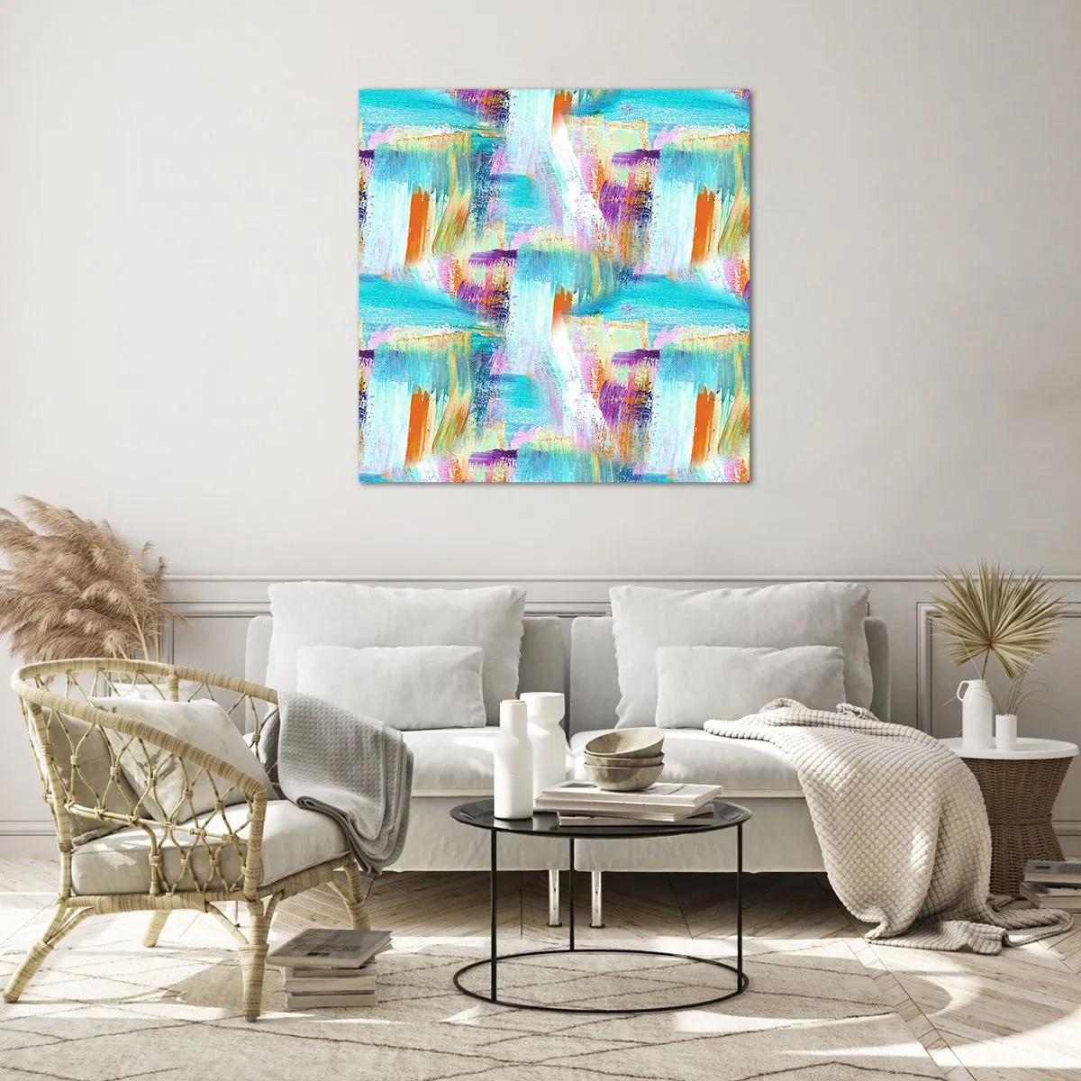 Quadro em vidro - Uma alegre coposição de camadas - 60x60 cm