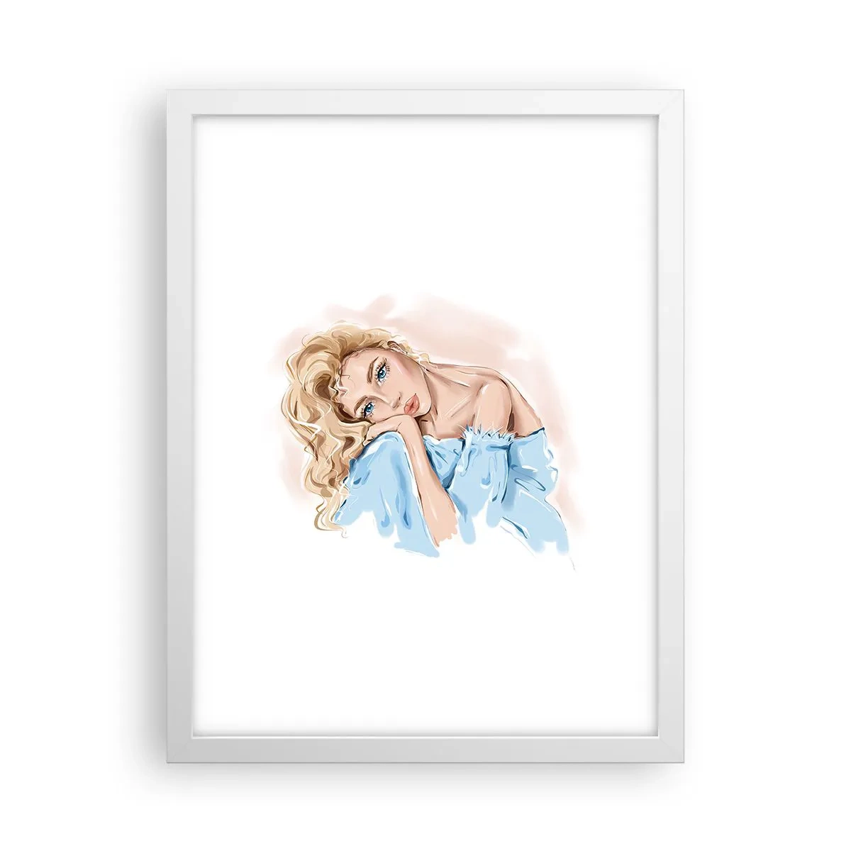 Pôster em moldura branca - Sonhadora em azul - 30x40 cm