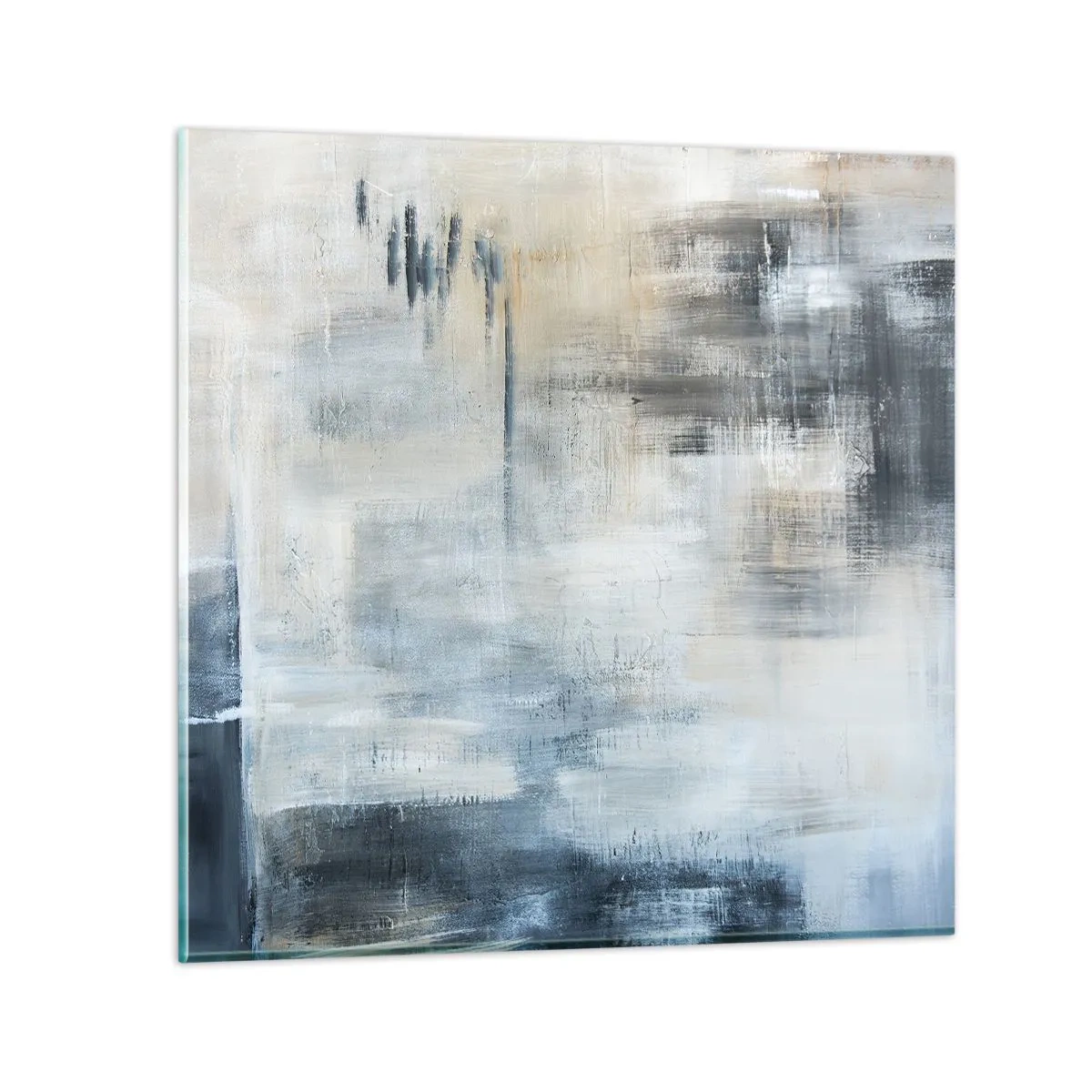 Quadro em vidro - Atrás da cortina azul - 40x40 cm