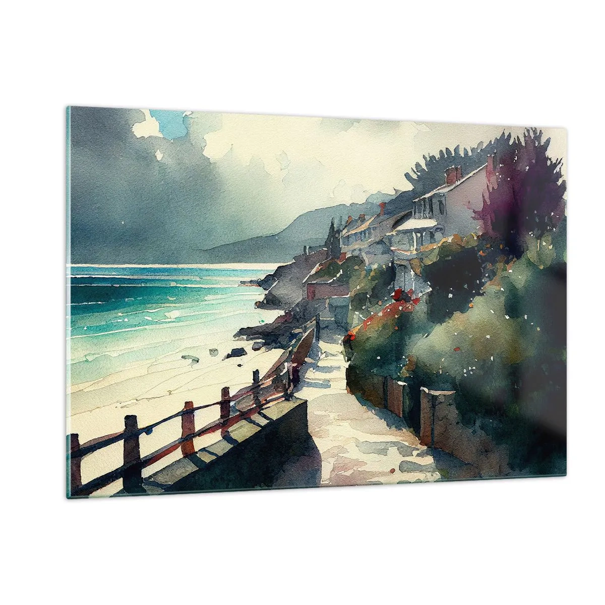 Quadro em vidro - Cidade mediterrânea - 120x80 cm
