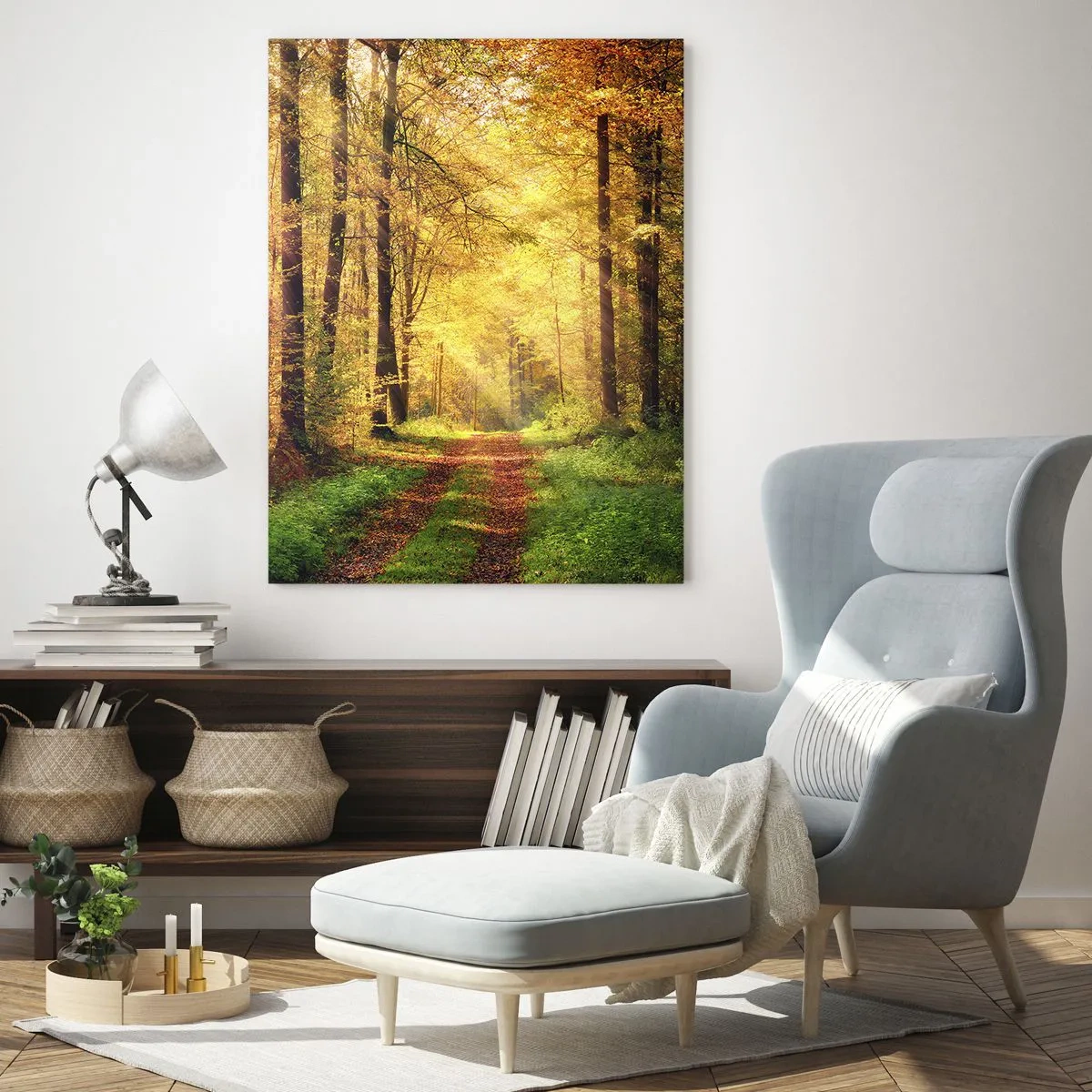 Quadro em vidro - Silêncio dourado da floresta - 50x70 cm