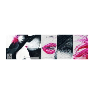 Amostra de papel de parede Premium Sand - Sempre misteriosa - Mulher de chapéu, Rosto de mulher, lábios vermelhos - 100x30 cm