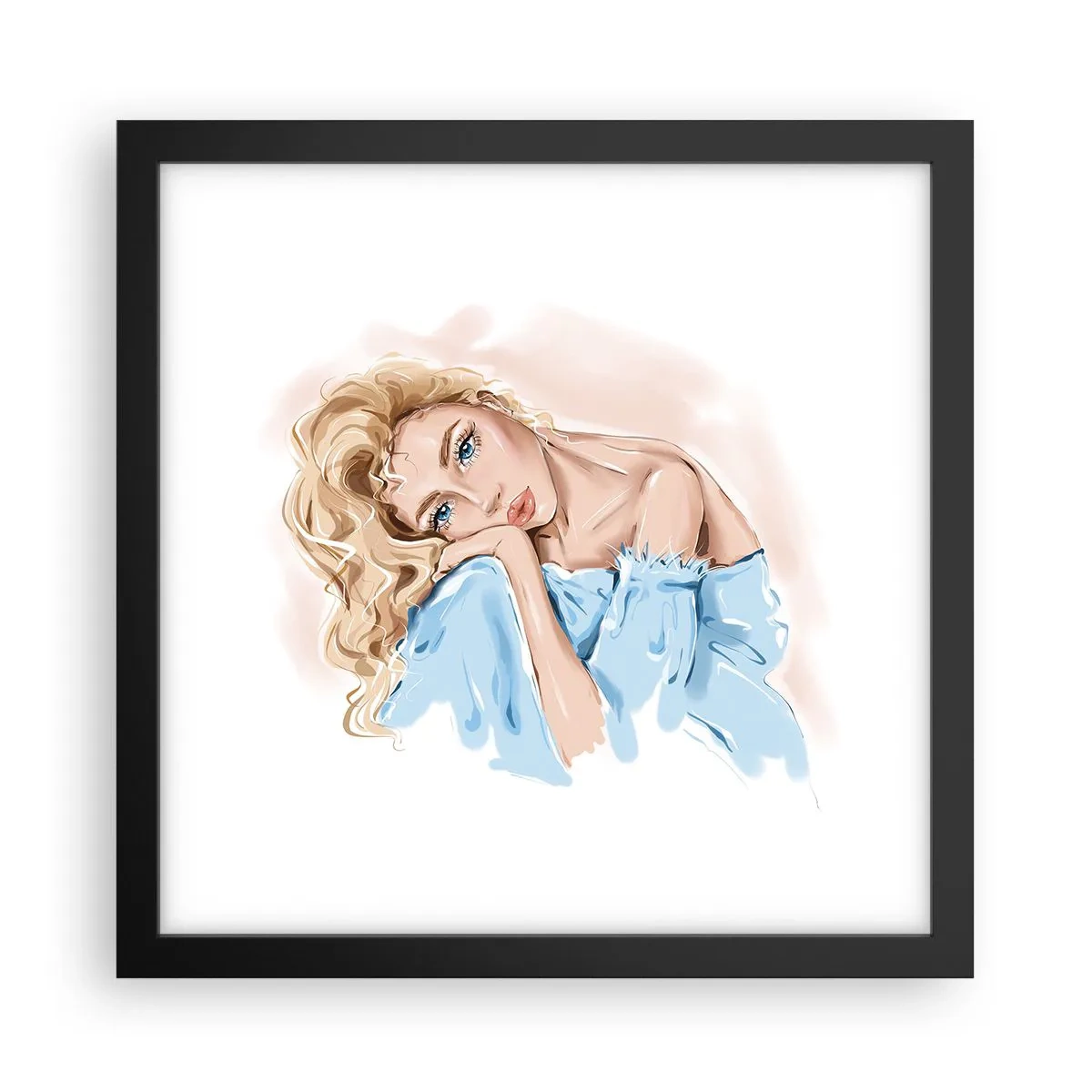 Pôster com moldura preta - Sonhadora em azul - 30x30 cm