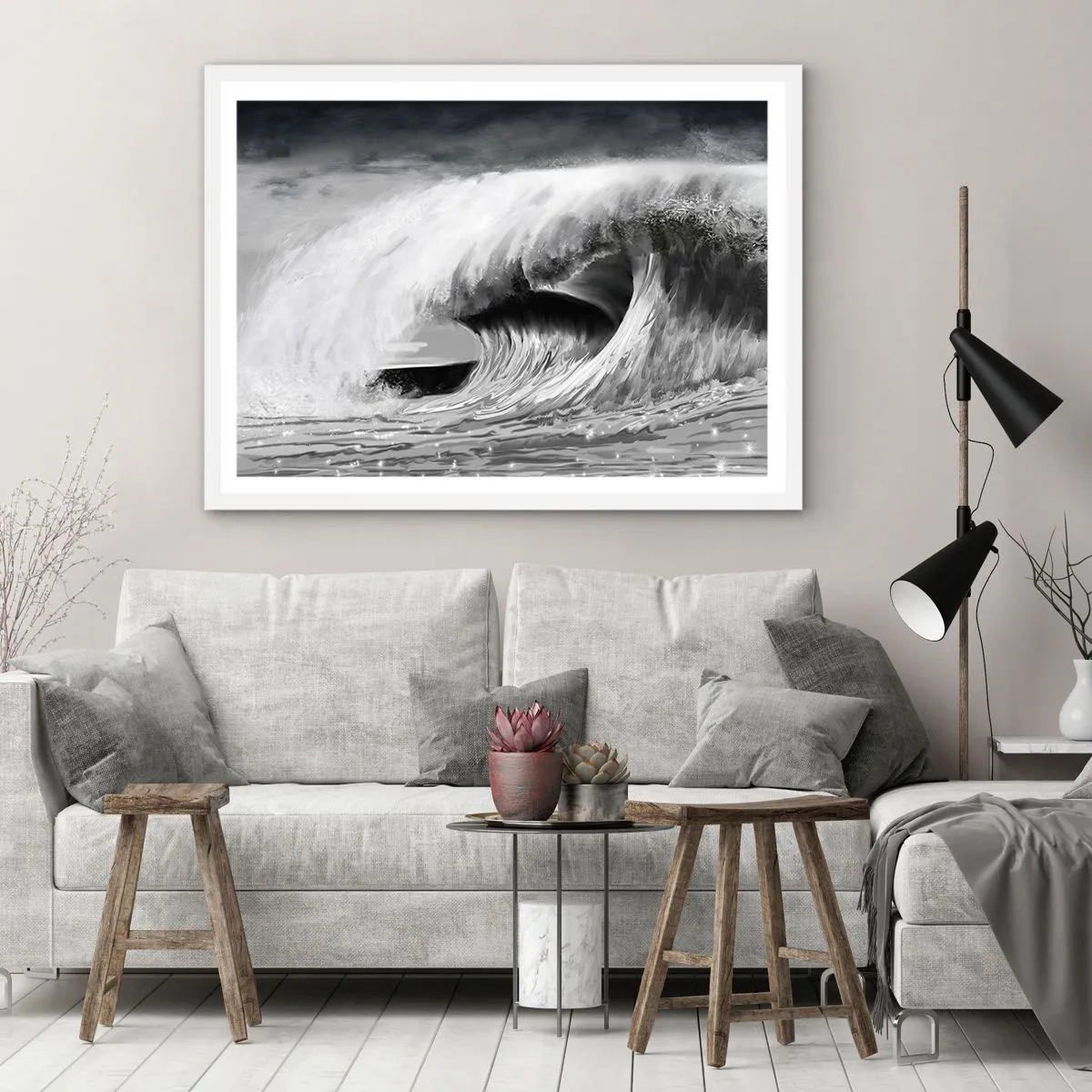 Pôster em moldura branca - A ira do oceano - 91x61 cm