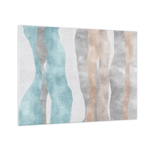 Quadro em vidro - Listras delicadas em tons de bege e azul - 70x50cm - Um estudo de proximidade - Decoração de parede moderna para a sala de estar e quarto ARTTOR