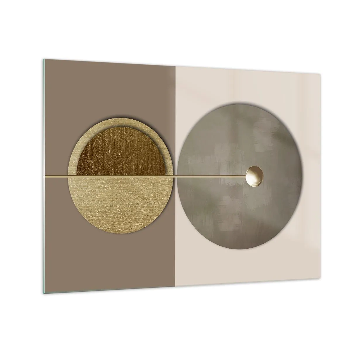 Quadro em vidro - Círculos e linhas douradas em uma composição harmoniosa - 70x50cm - Equilíbrio perfeito - Decoração de parede moderna para a sala de estar e quarto ARTTOR